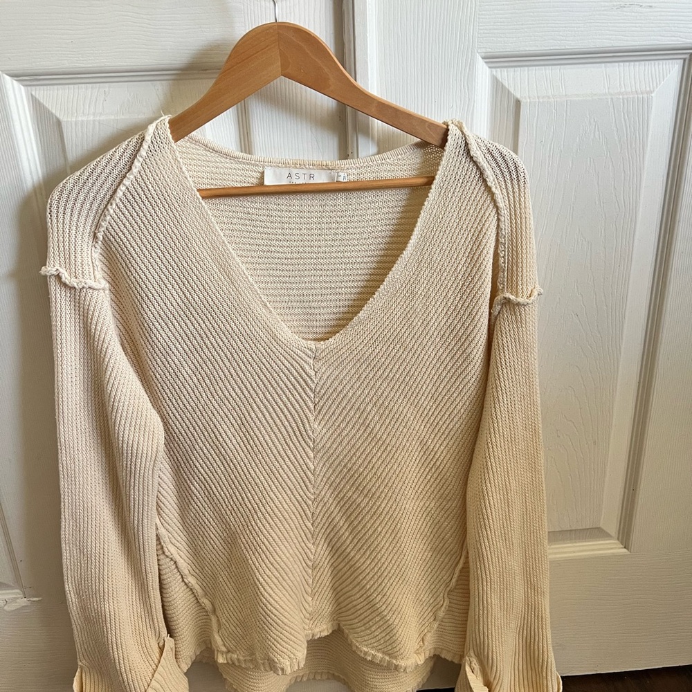 Astr Cream V-Neck Sweater